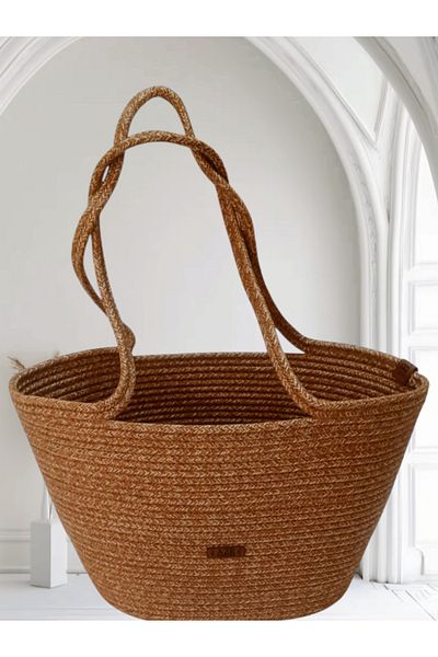 AZR HOME DESİGN Natural Wicker Hand Knitted Women's Beach Bag