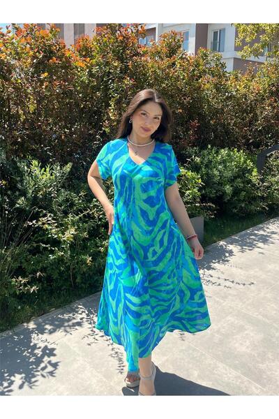 ELSEBUTİKTR Women's Short Sleeve Magic V Neck Cotton Viscose Dress