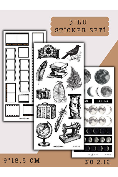 Else Craft 3'lü Film Şeridi - Vintage - Ay Sticker No 2.12 - Ajanda Planlayıc...