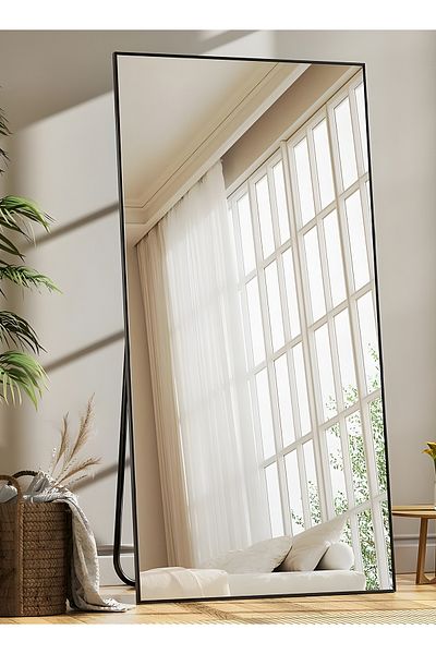 Taimi Extra Large Shatterproof Elegant Design Mirror 180 X 80 Cm - Black Metal Frame And Back Stand