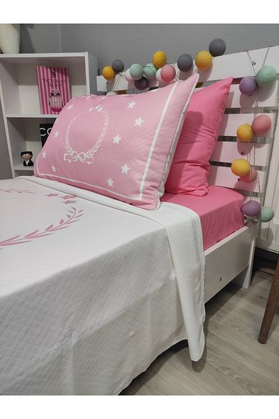 yok yok evim eve dair her şey 4 Pcs Laurel Wreath (100% Cotton 100X200 Fitted Sheet)Single Pique Bedspread Set