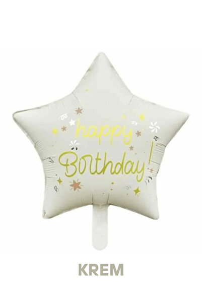 Bunloon Krem Happy Birthday Yıldız Folyo Balon Doğum Günü Parti Süsleme