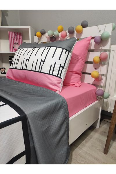 yok yok evim eve dair her şey 4 Piece Pink Piano Single Pique Bedspread Set (100% Cotton 120X200 with Embedded Sheets)