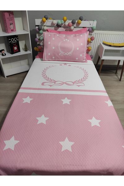 yok yok evim eve dair her şey 4 Pcs Laurel Wreath (100% Cotton 120X200 Fitted Sheet) Single Pique Bedspread Set
