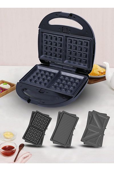 sonashi Multi-Snack Maker 3-in-1 - Non-Stick Detachable Cooking Plate | Cooks Delicious Crispy Sandwiches/Wa