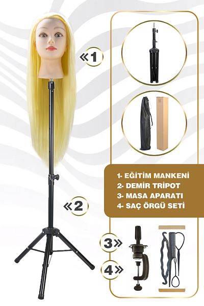TAM TARZ Platinum Hairdresser Training Mannequin - Iron Tripod and Knob Sponge Table Apparatus