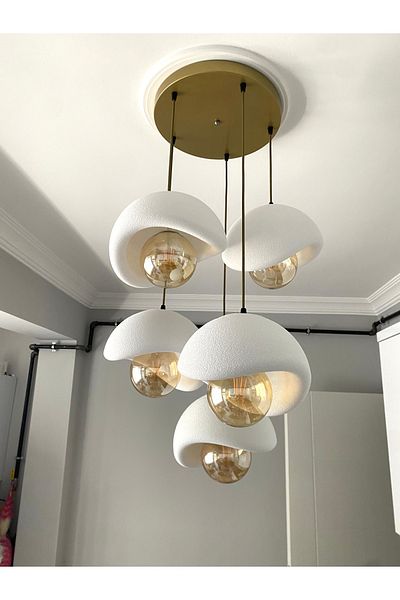 DREAM MODE Modern 5-Piece Chandelier with Concrete Texture - Stylish Design for Living Room and Living Room (Rustic Bulb with Gift)