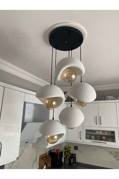 DREAM MODE Modern 5-Piece Chandelier with Concrete Texture - Stylish Design for Living Room and Living Room (Rustic Bulb with Gift)