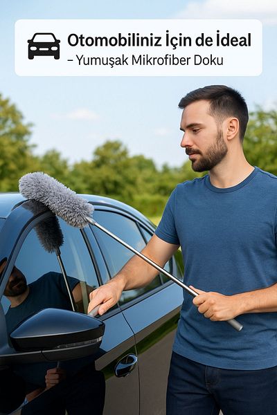 TOYFEST 1Pc 280cm Extendable Microfiber Soft Head Dusting Tassel Gray Color Cleaning Brush