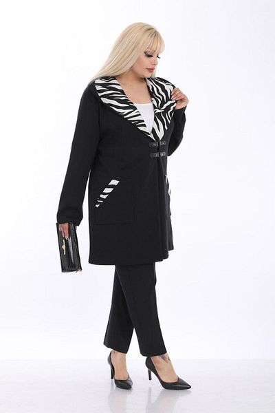 Kheos Zebra Pattern Detailed Hooded Pocket Flowing Flexible Style Cardigan