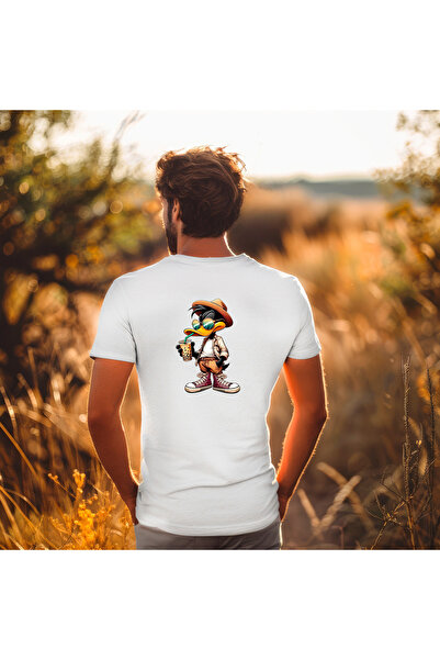 Rabia Yıldız Men's White Duck Printed T-Shirt-Back and Front Print/Hubery