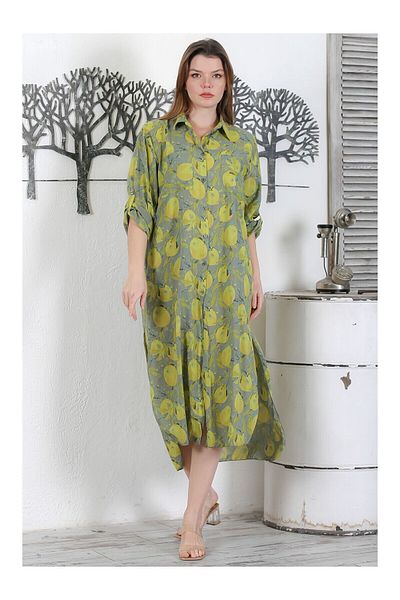 Butik Ayseba Park Moda Lemon Garden Pocket Detailed Italian Shirt Dress