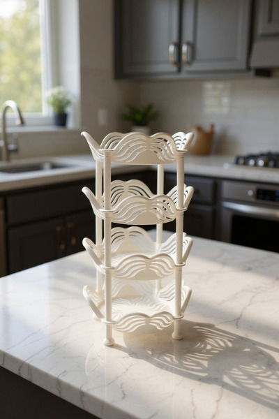 The Living منظم مطبخ دائري بلاستيكي بأربع طبقات - رف بتصميم زهور للخضراوات وا...
