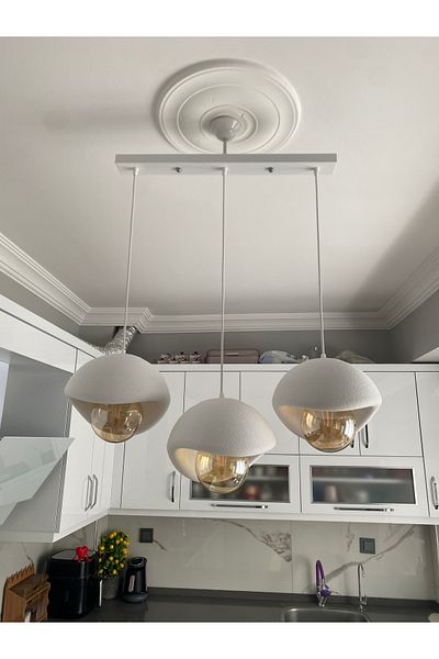 DREAM MODE Caka 3-Piece Pendant Lamp Chandelier with Tray Rustic E27 Modern Chandelier Concrete Appearance Bohemian (with Rustic Bulb Gift)