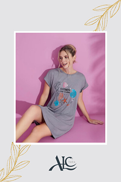 Alcteks Light and Comfortable Women's Nightdress |   Cotton Textured, Gray Color & Patterned