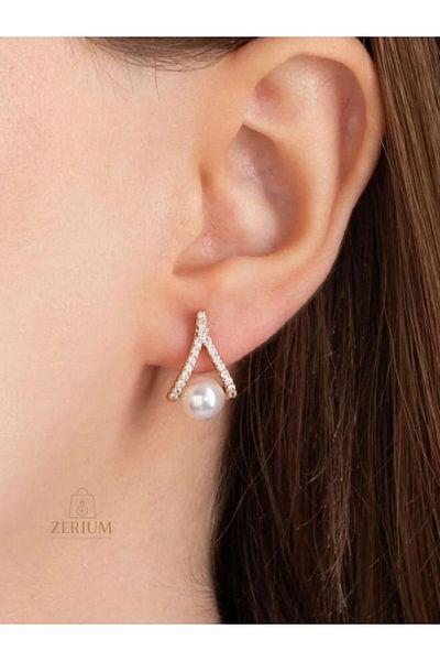 ZERİUM Rose Pearl Shine Modern Earrings