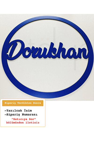 estölye Esse Tasarım Kapı Süsü Isimli Kasnak,makrome Çember,makrome Isimlik Mavi