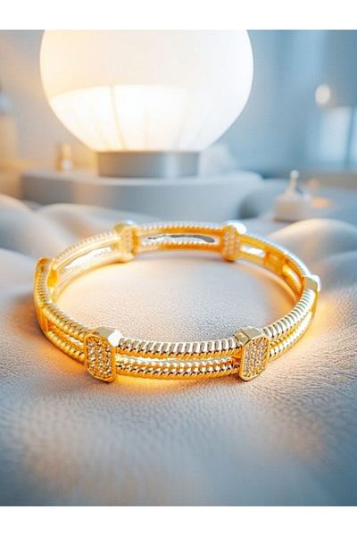 ZERİUM Elegant Power Double Row Gold Handcuffs
