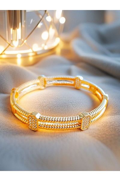 ZERİUM Elegant Power Double Row Gold Handcuffs