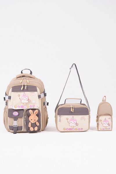 Roxbros Ice Cream Patterned 3-Piece Girl's School Bag Set - Pencil Holder and Thermal Nutrition Primary School Bag