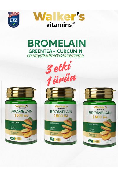 Walkers Bromelain Green Tea, Chromium, , Berberine, Resveratrol. (3 Pieces)