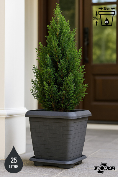 ToXA 25 Litre Tabaklı Hisar Kale Saksı 37cm Kare Büyük Boy Plastik Bahçe Bitki Çiçek Saksısı