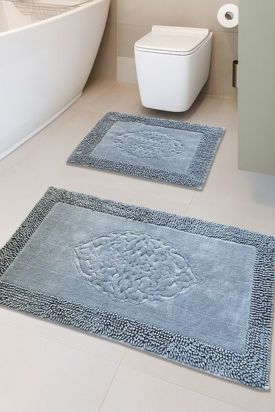 FeelHome Pamukkent Soft, Super Absorbent 2 τεμαχίων 100% βαμβακερό σετ χαλάκι μπάνιου Ultra Luxury Μπλε