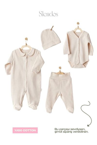 andywawa Unisex Baby, Light Beige, , 100% Cotton, 4 Pcs, Newborn Set Bear Time
