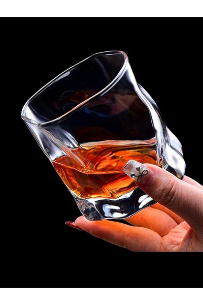 Yenigeldi 2Pcs Ripple Shaped Transparent Glass Cup Iced Coffee Cocktail Cup