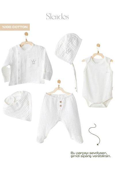 andywawa Baby Boy, Cream, 5 Pcs Newborn Set Natural Gift Muslin