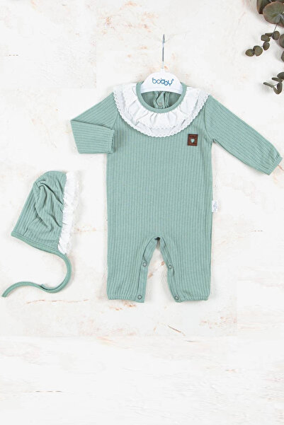 CNDR 3-12 Months Baby Girl Romper with Embroidered Hat Green