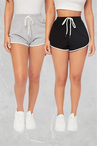 DWN WEAR Σετ 2 καλοκαιρινών βαμβακερών γυναικείων μίνι σορτς μαύρο και γκρι