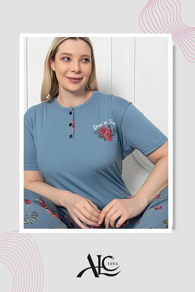 Alcteks Comfortable & Stylish: Floral Patterned 100% Cotton Seasonal Pajamas – Plus Size