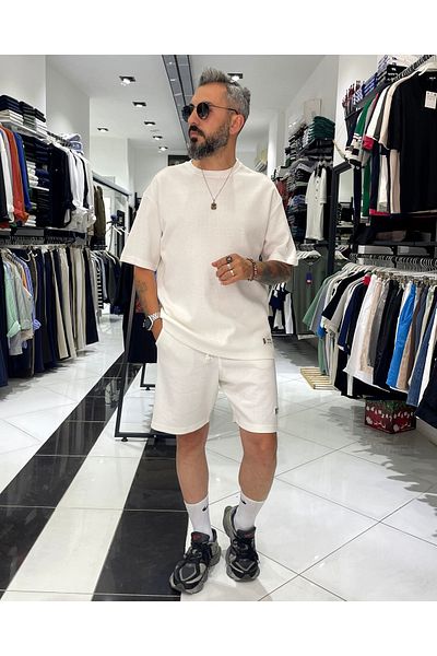higo Waffle Fabric Oversize Men's T-Shirt & Shorts Set of Two