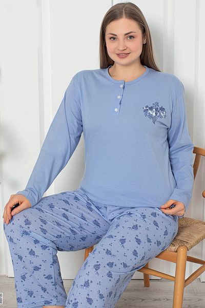 Alcteks Cotton Large Size Seasonal 2-Piece Floral Patterned Pajamas Set