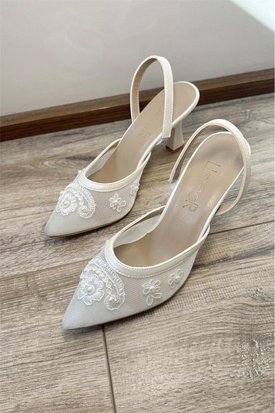 LİNEER 7 Cm Lace - Comfortable Goblet Heeled Stiletto Wedding Dress Shoes