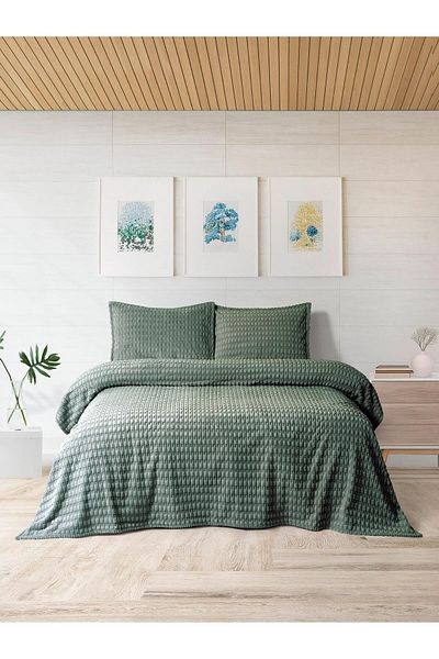 Merinos Modern Twist 3 Piece Double Blanket Set Boxed 220X240 Khaki