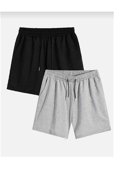 DWN WEAR Σετ 2 καλοκαιρινών βαμβακερών γυναικείων σορτς σε μαύρο και γκρι