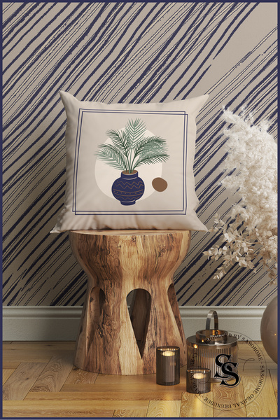 SasoHome Modern Green Palm Leaves Patterned 4-Piece Digital Printed Throw Pillow Cover on Cream Background