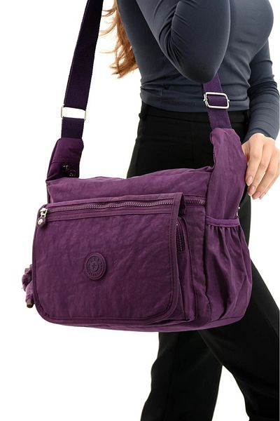 Alanç Gift Purple Colored Water Repellent FaBric - Large Size Shoulder Messenger Bag with Multi-pockets and CrossBody Strap, SuitaBle for School