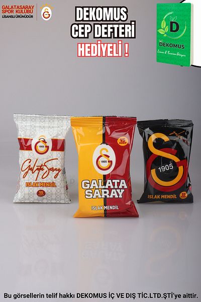 Galatasaray "Dekomus Pocket Notebook Gifted" New Season Licensed "Single" Wet Wipes 15 Sheets