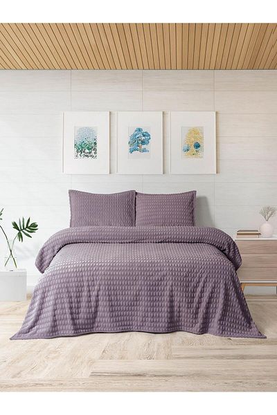 Merinos Modern Twist 3 Piece Double Blanket Set Boxed 220X240 Plum