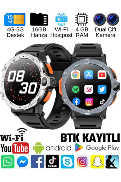 SONREİR Watch Pg 4g Lte Yuvarlak Akıllı Saat 16gb Sım Kartlı Kameralı Wifi Ço...