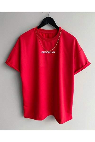 dwnwear Футболка з принтом Brooklyn, унісекс, червона, оверсайз