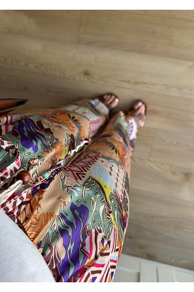 Lavanta Tekstil Ethnic Patterned Trousers with Front Laces