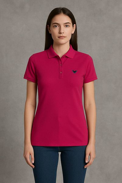 comstar Tricou de bază cu mânecă scurtă de vară pentru femei, cu gât polo fucsia