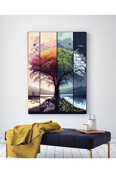 Genel Markalar 4 MEVSİM AĞAÇ KANVAS TABLO EV DUVAR SALON MUTFAK OFİS HEDİYELİ...
