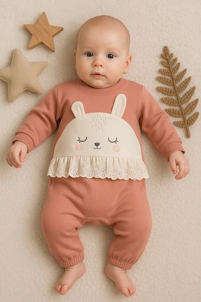 candar رومبير للفتيات الصغيرات مطرز على شكل أرنب وردي من 3 إلى 12 شهرًا