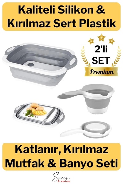 Svein Çok Amaçlı Premium Katlanır Kesme Tahtası Tıpalı Yıkama Leğeni Badya ve...