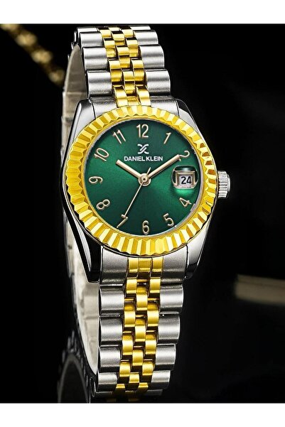 Daniel Klein Marka Sarı Gümüş Renk Kadın Kol Saati – Orijinal - Yeşil Kadranlı